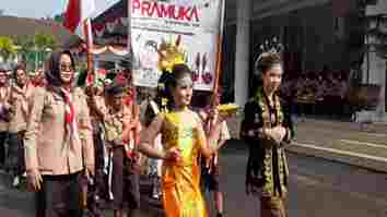Peringati Hari Pramuka ke-61, Ribuan Siswa Siswi di Ciamis Ikuti Pawai Karnaval